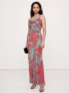NWT Banana Republic Red and Teal floral matte silk Maxi Dress sz 6